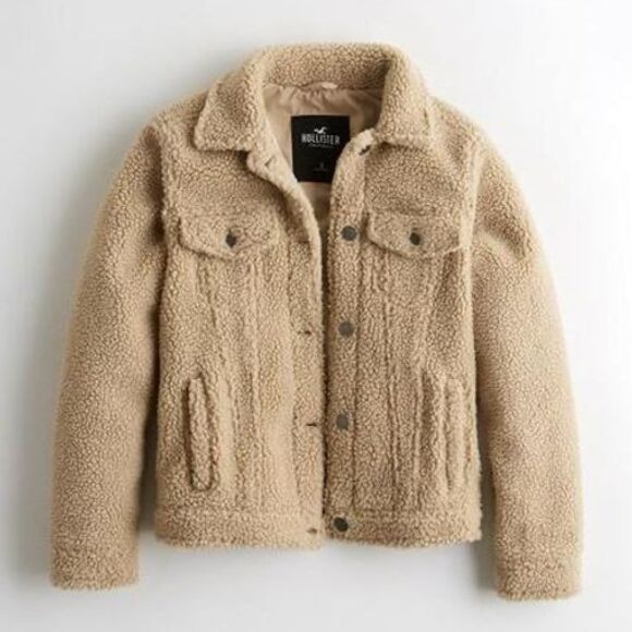 Hollister Jackets & Blazers - Hollister Teddy Bear Sherpa Jacket Small‎ NWOT Tan Beige